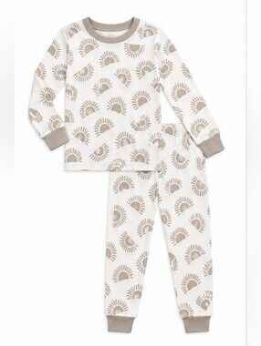 5T Toddler Pajamas Neutral Sun Print Jogger Bottoms - Beige Cream Cotton